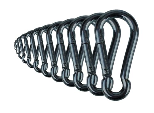 Black & Silver Zinc-Galvanized Heavy Duty Bushcraft Carabiner Spring Snap Clip Link Hooks 200-500lb Load 2, 6 & 12 Packs - color: 5cm (2.0in) Black 12 Pack