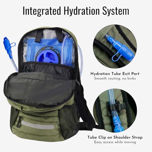Zavothy 20L Multipurpose Hiking Backpack with 3L Water Bladder – Durable Hydration Backpack with Insulated Bladder Compartment, Hidden Helmet Holder & Rain Cover – for Hiking, Commuting, and Camping - color: Army Green