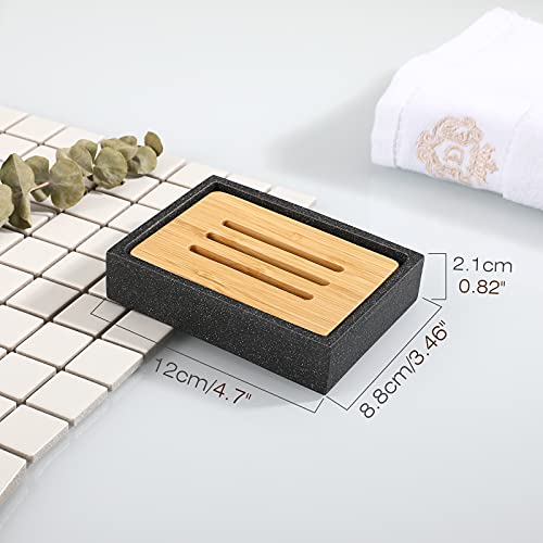 Luxspire Square Soap Dish, Bamboo Resin Drainage Holder, Black - color: Black