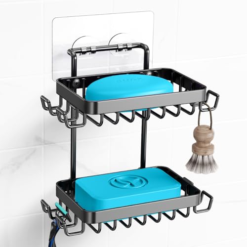 Nieifi Bar Soap Holder, Adhesive Soap Dish for Bathroom Shower Wall - color: Black, size: 2 Tier
