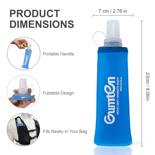 2 Pack Soft Flask 250ml TPU Collapsible BPA-Free Soft Water Bottle for Hydration Pack Running Vest Marathon Hiking Cycling (Dark Blue) - color: 2pcs, 250ml Dark Blue
