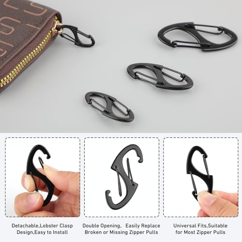 Zipper Clips Anti Theft, 20 Pcs Zipper Pull Locks for Backpacks, Double-Sided Spring S Carabiner Clasps Theft Deterrent for Luggage Suitcase Handbags Keys Purse - color: Black