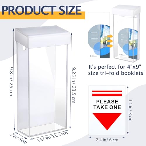 Remerry 1 Pcs Outdoor Brochure Holder 4 x 9 Inch Waterproof Wall Mount with Take One Sticker Literature Box with Clear Pamphlet Holder Acrylic Brochure Flyer Display Map Menu Envelope (White) - color: White