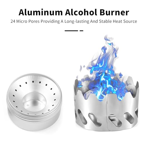80ml Mini Backpacking Stove, Alcohol Burner with Small Stainless Steel Windshield Portable Camp Pocket Stove for Camping Hiking Survival (2PCS)
