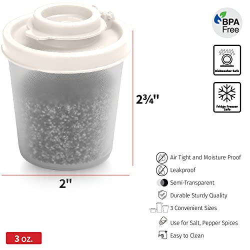 SIGNORAWARE Salt and Pepper Shakers Moisture Proof Set of 2 Medium Salt Shaker to go Camping Picnic Outdoors Kitchen Lunch Boxes Travel Spice Set Clear with White Lids Plastic Airtight Dispenser - size: Medium