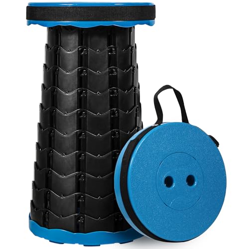 Upgraded Collapsible Stool, 18" Portable Folding Stool | Load Capacity 500lbs for Adults, Sturdy Telescopic Seat for Camping Fishing Hiking BBQ, Blue - color: Blue