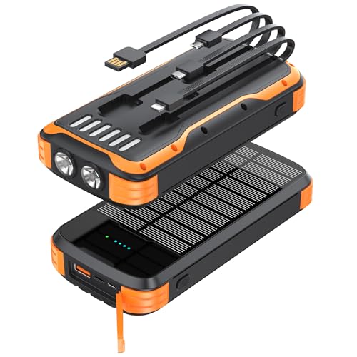 MINRISE Solar Power Bank 40000mAh, Portable Charger PD 20W Fast Charging - color: Orange-black