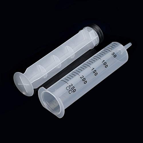 5pcs 250ml Large Syringe with Cap, Individually Sterile Sealed Plastic Syringes with Measurement for Your Scientific Labs, Measuring Liquids, Feed Pets, Oil or Glue Applicator - size: 250 ml