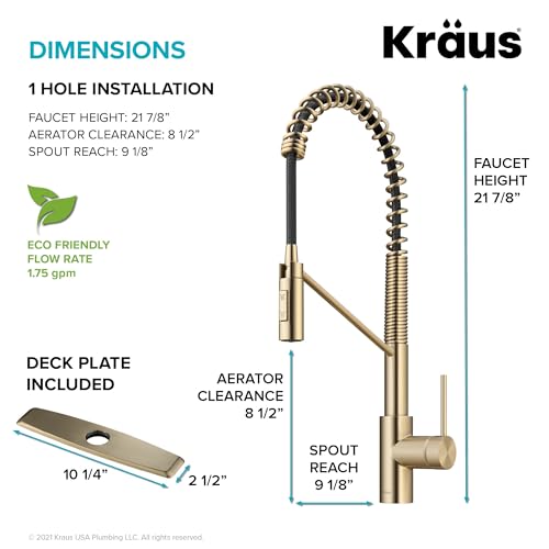 KRAUS Oletto Commercial Style Single Handle Pull Down Kitchen Faucet with QuickDock Top Mount Installation Assembly in Spot Free Antique Champagne Bronze, KPF-2631SFACB - color: Spot-Free Antique Champagne Bronze, style: Commercial Style Faucet