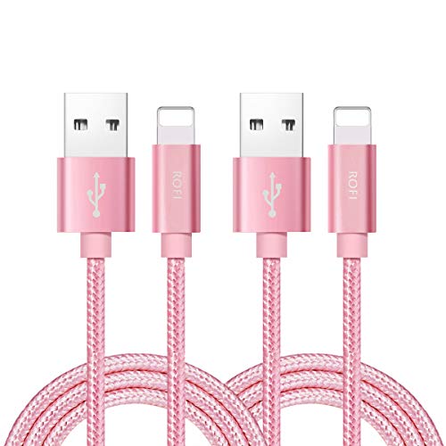 RoFI Compatible Phone Cable [2Pack], 2 FT Nylon Braided Fast Charging USB Cord Replacement for iPhone X 8 Plus 7 Plus 6s 5 SE & More (Rose Gold) - color: 2 Pack Rose gold, size: 2 FT