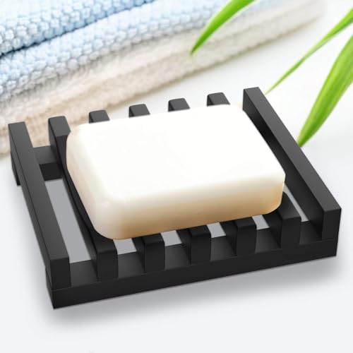 2Pcs Soap Dish Holder, Non-Slip Bathroom Accessories Silicone Soap Case Saver, Sink Deck Bathtub Shower Dish Soap Drainer, Silicone Holder for Soap, Sponges, Scrubber (Black) | Anti-Slip, Quick-Drying, Soap Holder for Kitchen Shower Room Bathroom - color: