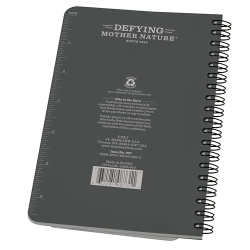 Rite in the Rain Weatherproof Side Spiral Notebook, 4.625" x 7", Gray Cover, Universal Pattern (No. 873) | writing-pencils - color: Gray, size: 1 Pack, style: Universal