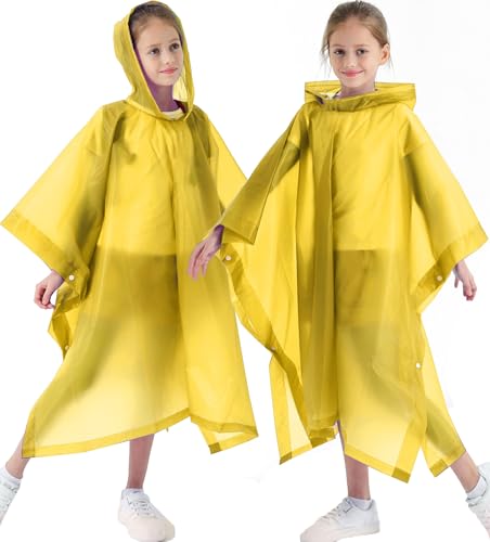 2 Pack Raincoats for Kids, Kids Rain Jacket Reusable Rain Ponchos for Boys and Girls - color: Yellow