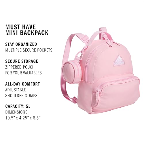 adidas Mini Backpack for Women – Small Bag for Travel, Gym, Festival & More - color: True Pink