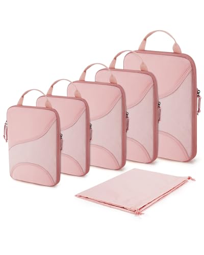 Bagsmart Compression Packing Cubes, Travel Bag Cruise Ship Essentials - color: Light Pink, size: 6 Set