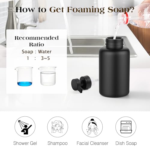 Luxspire Glass Foaming Soap Dispenser 15oz Hand Soap Bottle, Black, 2 Pack | Anti-drip pump, wide mouth easy refill, non-slip silicone base, 7 waterproof labels, bathroom and kitchen sink use - color: Black