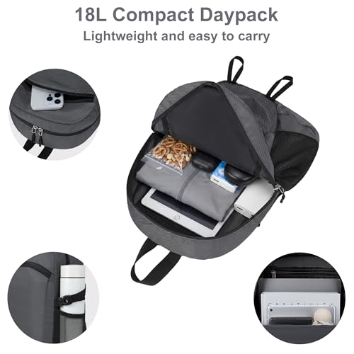 Lightweight Hiking Backpack 18L Packable Foldable Small Daypack Collapsible Travel Bag Water-Resistant for Women Men (Gray) - color: Gray, size: Small