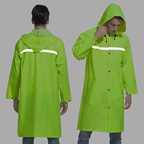 Mens Long Hooded Safety Rain Jacket Waterproof Emergency Raincoat Poncho - color: Green, size: XX-Large