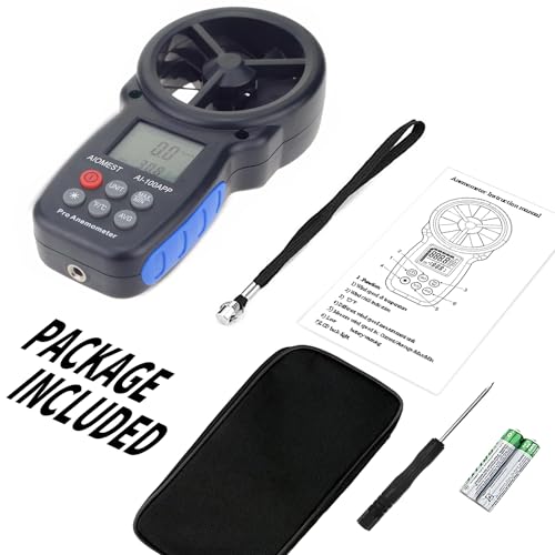 Anemometer Bluetooth 65MPH, AIOMEST HVAC Air Flow Wind Meter CFM AI-100APP | Data Logging, Handheld Wind Speed Gauge Measuring Air Velocity & Temp, BFT Scale, Anemometro for Airflow Balance, Drone, Golf - color: AI-100APP Bluetooth Anemometer