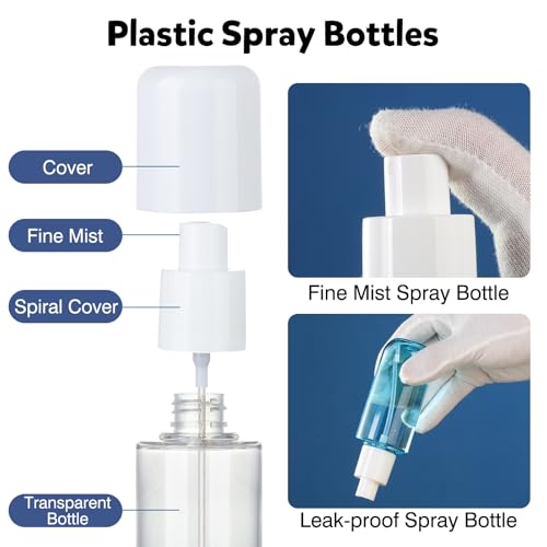 Bynccea Small Spray Bottle Travel Size 3.4oz/100ml Plastic Mini Bottle Set - Fine Mist Mini Empty Spray Bottles - Refillable Spray Bottles for Cleaning Solutions, Perfume, Liquid Cosmetics - color: Blue&Green&Clear