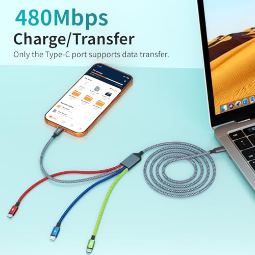 USB C Multi Charging Cable, 4 in 1 Charging Cords with Dual USB C Ports | USB C Input with IP, Dual USB C & Micro Ports, Nylon Braided Phone Charger for Multiple Devices, Travel Essentials - color: Blue_Grey_Red_Green, size: 1Pack5FT