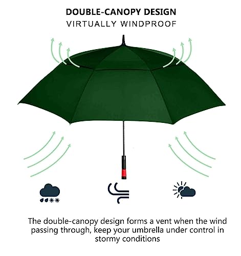 62/68/72 Inch Large Golf Umbrella Windproof Waterproof Auto Open | Oversized Double Canopy Vented, 210T Waterproof Pongee Fabric, Light Fiberglass Frame, Unique Red Foam Handle - color: Green-Red Handle, size: 68"