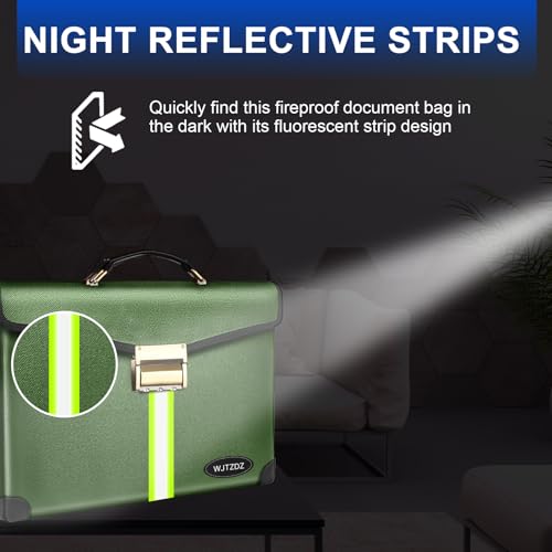 6500°F Fireproof Document Bag with Lock,Upgraded Fireproof/Waterproof Money Bag with Zipper/Reflective Strip,Storage Pouch for A4 Letter Size Document,Cash,Cell Phone,Passport - color: Deep Green, size: X Large Size