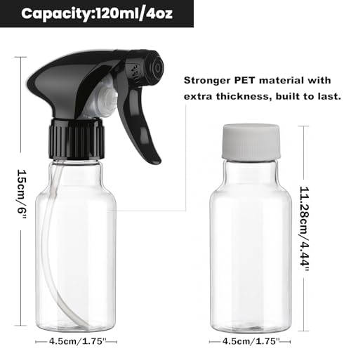 Spray Bottles 4oz/120ml Plastic Small, Clear, 2 Pack - color: Clear