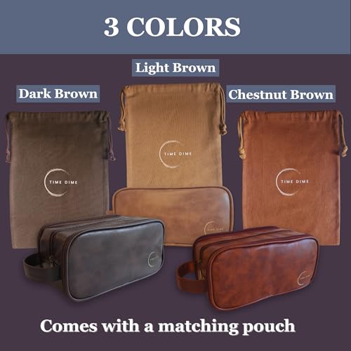 Premium Men’s Toiletry Bag with Drawstring Pouch – Durable Water-Resistant Leather-Look Travel Organizer for Shaving, Grooming & Hygiene Essentials (Dark Brown) - color: Dark Brown
