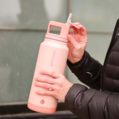 GROSCHE Alpine Flip N Sip Insulated Bottle with Straw Lid, Rose Pink, 40 oz - color: Rose Pink, size: 40 Ounces