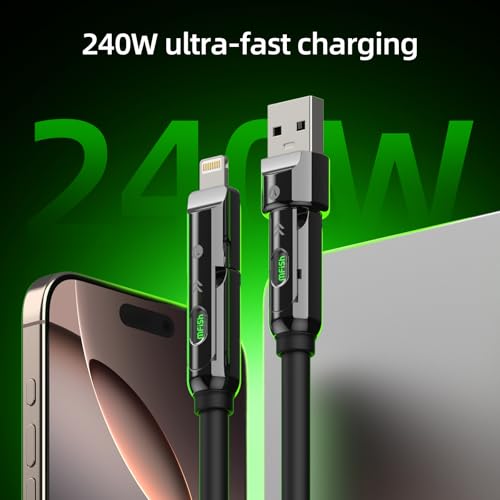 MFish USB C to USB C Cable, 240W 4 in 1 Charging Cable, Black, 6.6FT | Carrying Case, USB-A & USB-C to USB-C/Lightning, For iPhone 17/16/15/14, MacBook, iPad, Laptop, Samsung S25/S24 - color: Black, size: 6.6FT(Upgraded)