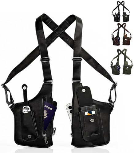 Double Shoulder Armpit Bag for Men | Anti-Theft PU Underarm Holster Bag, Portable Phone Holster for Travel Daily Commute - color: Black