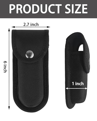 2pcs Pocket Knife Holder, Reinforced Nylon Folding Knife Multitool Sheath for Belt Carry, Box Cutter Holster Pocket Knife Case for Outdoor Use, Black (Large)