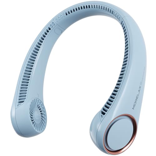 Morelax Neck Fan, USB Rechargeable Personal Fan,Hand Free Bladeless Portable Fans,4000 mAh, 3 Speeds,72 Air Faster softer 360° Cooling, Ultra Quiet,Gift Suitable for Home, Office, Travel, Sports - color: Light blue
