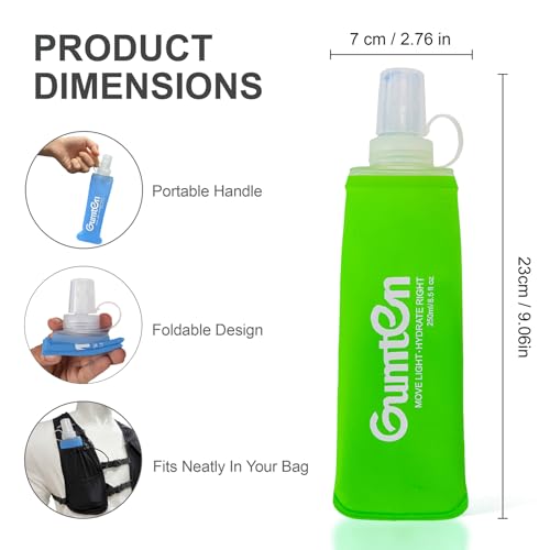 2 Pack Soft Flask 250ml TPU Collapsible BPA-Free Soft Water Bottle for Hydration Pack Running Vest Marathon Hiking Cycling (Green) - color: 2pcs, 250ml Green