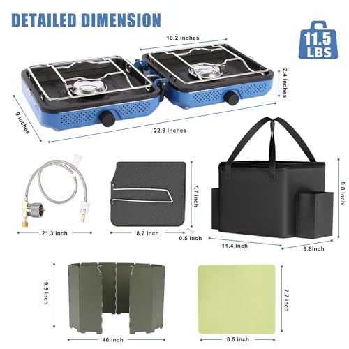 Hisencn 2 Burners Camping Stove with Windscreen for Camping,RV Essentials - color: light Blue