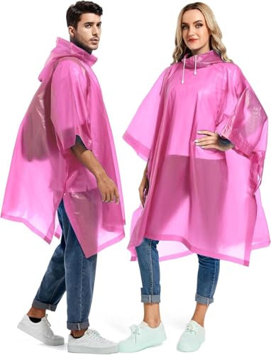 Reusable Rain Ponchos with Drawstring Hood for Adults, Waterproof Thicken Rain Coat, 2 Packs - color: A3_pink (2-pack)