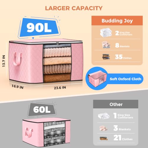 90L Large Storage Bags, 4 Pack Clothes Storage Bins Closet Organizers - color: Pink, size: 4 Pack-90L