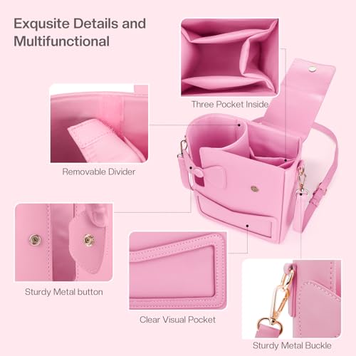 Crossbody Bag for Stanley Cup Purse, Outdoor Portable Water Bottle Holder with Adjustable Shoulder Strap - color: Pink