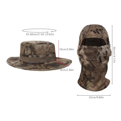 2PCS Camo Boonie Hat Balaclava Face Mask Wide Brim Sun Hat for Hunting Hiking Bucket Cap with Adjustable Strap - color: Yellow