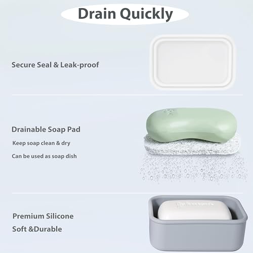 2PC Portable Leakproof Travel Soap Case, Silicone Travel Soap Case, Compact Soap Holder with Drainage Layer, Travel Soap Holder for Camping, Gym, Outdoor Purple&Gray - color: Purple&gray