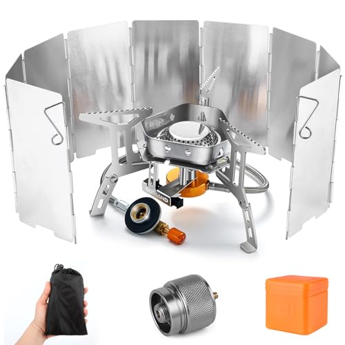Odoland 3500W/6800W Windproof Camp Stove Camping Gas Stove with Windscreen, Fuel Canister Adapter, Piezo Ignition for Outdoor Backpacking Hiking and Picnic - style: 3500W