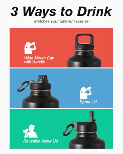 Coolflask Half Gallon Water Bottle Insulated with Straw & 3 Leakproof Lids | 64 oz Large Water Jug Stainless Steel Triple-Wall, Cold 48+h/Hot 24+h Dishwasher Safe, BPA-Free, for Sports Gym & Hiking - color: Piano Night, size: 64 Ounces