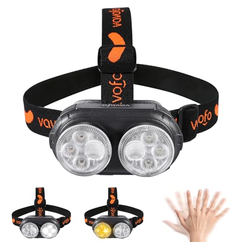 VAVOFO LED Headlamp 3600mAh Rechargeable, 2400 Lumen, 2 Colors Bright, Motion Sensor, Waterproof Headlight Flashlight with Spotlight & Floodlight, Lightweight, Adjustable Headband, 8 Modes for Camping