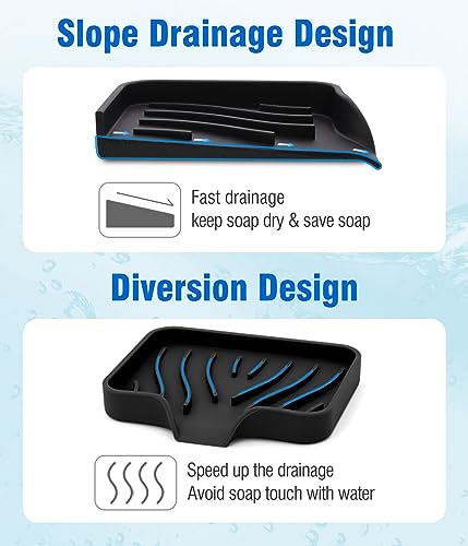 AIMAIAIMAI 3-Pack Silicone Soap Dish Set – Bar Soap Holder with Self-Draining Design, Easy-Clean Tray for Shower, Bathroom, Kitchen, and Tub (Black) - color: Black