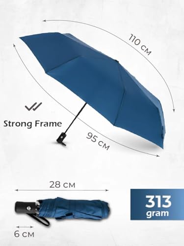 Windproof Travel Umbrella - Compact, Light, Full Automatic Open/Close - Folding Backpack Umbrella for Rain & Sun UV Preotection For Men & Women, Unbreakable 8 Fiberglass Ribs UK Design - color: Ocean Blue