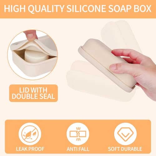 Leak Proof Travel Soap Case,Large Silicone Travel Soap Holder,Portable Soap Box with Drainage Layer,Bathroom Shatter Proof,Suitable for Travel, Bathroom, Camping, Gym(Off-White) - color: Off-white