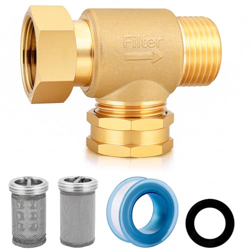 Garden Hose Filter Attachment with 100 Mesh and 40 Mesh Stainless Steel Screen,Brass Filter Pressure Washer Inlet for RV Camping Car Wash Rainwater Filtration (with Cap) - color: with cap