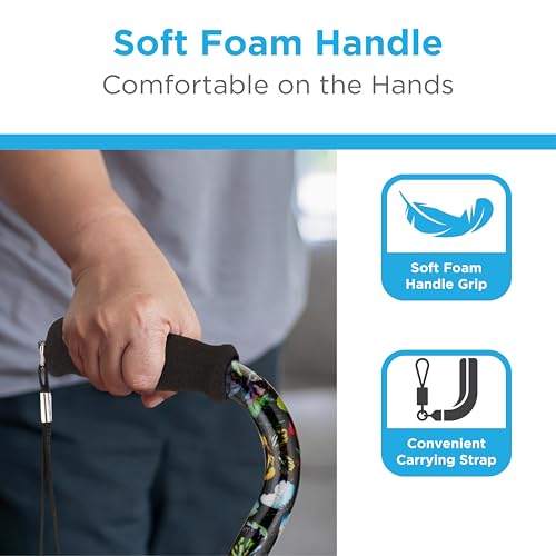 NOVA Offset Quad Cane for Seniors - Adjustable Walking Cane with Wrist Strap, Foam Handle, Anti-Rattle Lock - Lightweight Mobility Aid for Men and Women - Butterflies - color: Butterfly