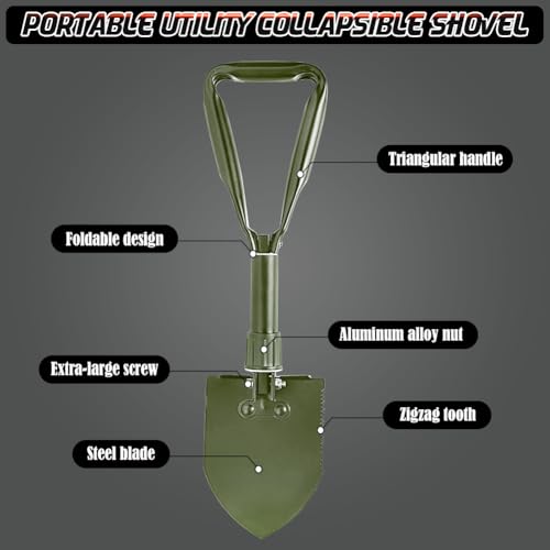 Folding Camping Shovel, 18.5" Portable Mini Trowels, Olive - color: Olive, size: 18'' Medium